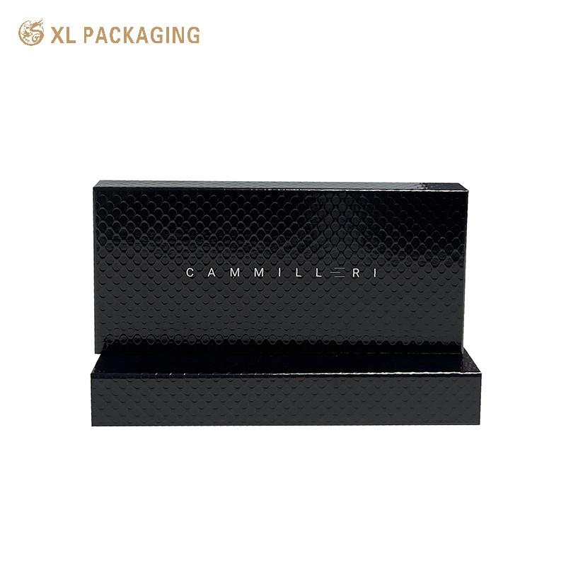 Black Glossy Lamination Lid And Base Gift Packaging Box With Dembossing For