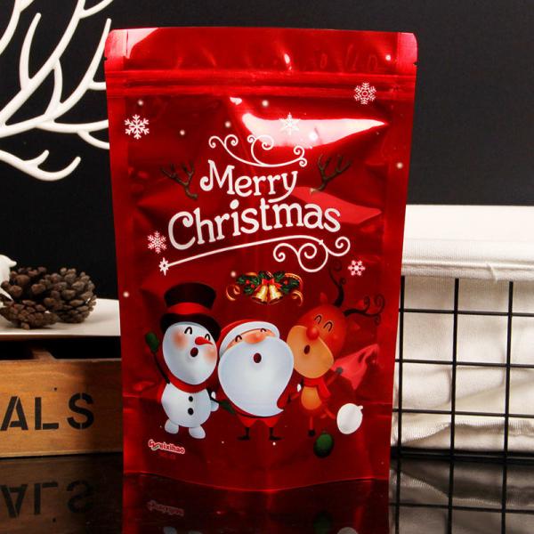 Custom New Year Merry Christmas Zip Lock Bag Plastic Gift Packaging Bag Candy Sweet Cookie Food Stand Up Pouch