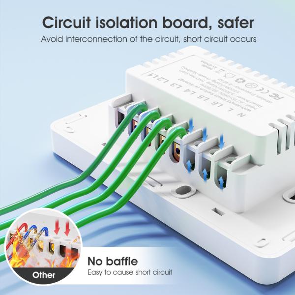 Tuya Smart WiFi 6 Gang Light Switch  No Neutral Wire, Timing, Voice Control, RF433, Alexa & Google Home Compatible