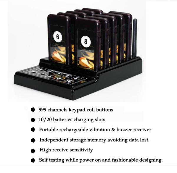 Fast food restaurant equipment vibrate sound flash alert wireless queue pager system