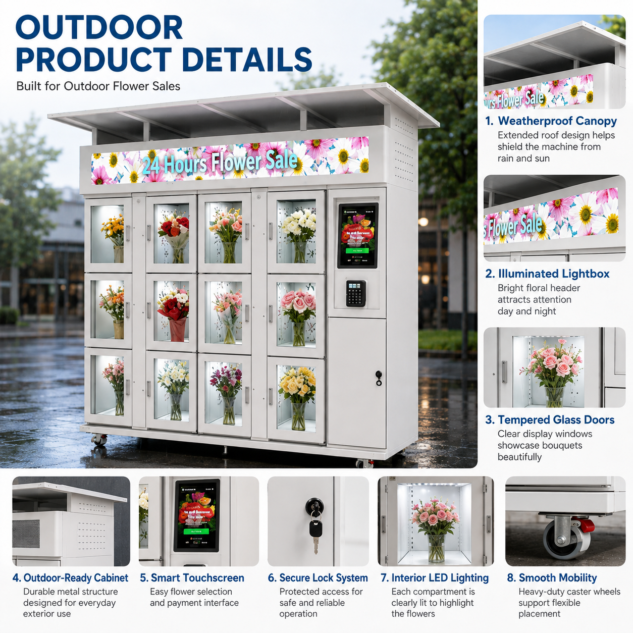 Refrigerated Touch Screen 24H Fresh Flower Vending Machine for Bouquets