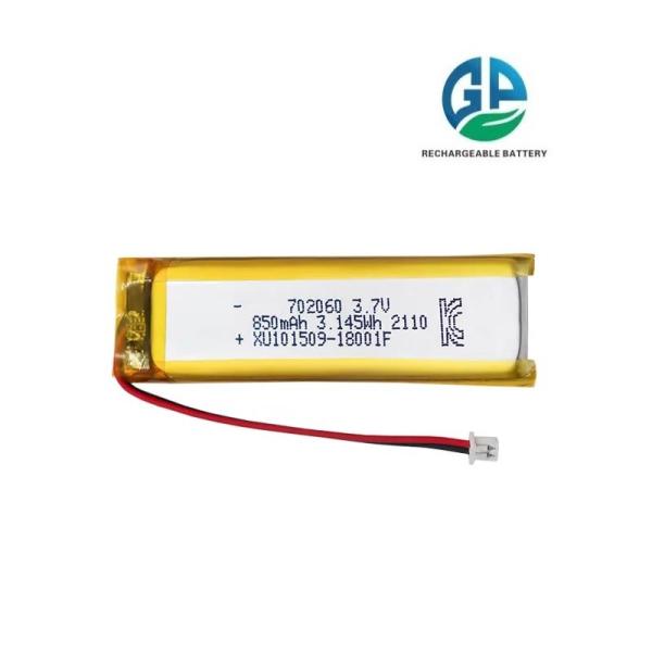 KC , MSDS, RoHS Approved Rechargeable Li Ion Battery 3.7v 850mAh Lithium Polymer Battery 702060
