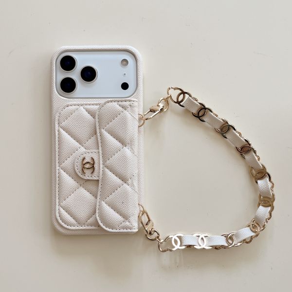 Lychee Pattern Card Holder iPhone 17 Pro Max Phone Case with Handheld Short Chain Leather 16 Pro Protective Cover