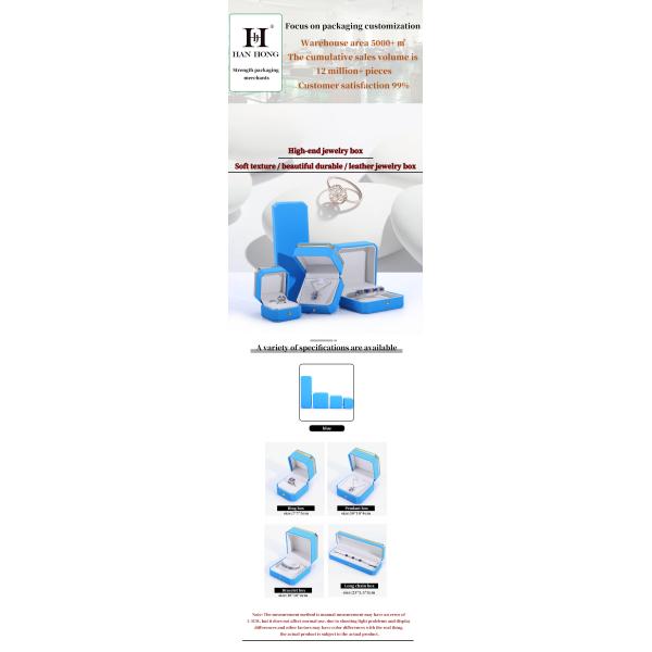 Blue PU Leather Gift Wrap Jewelry Box for Hanhong Octagonal Metal Button Custom Logo