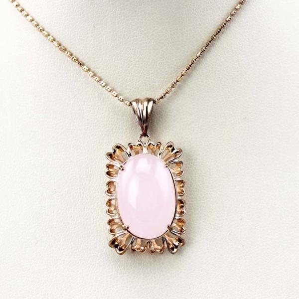 Rose Gold Plated Silver Rose Quartz Cubic Zirconia Pendant  Bead Silver Chain (PSJ0180)