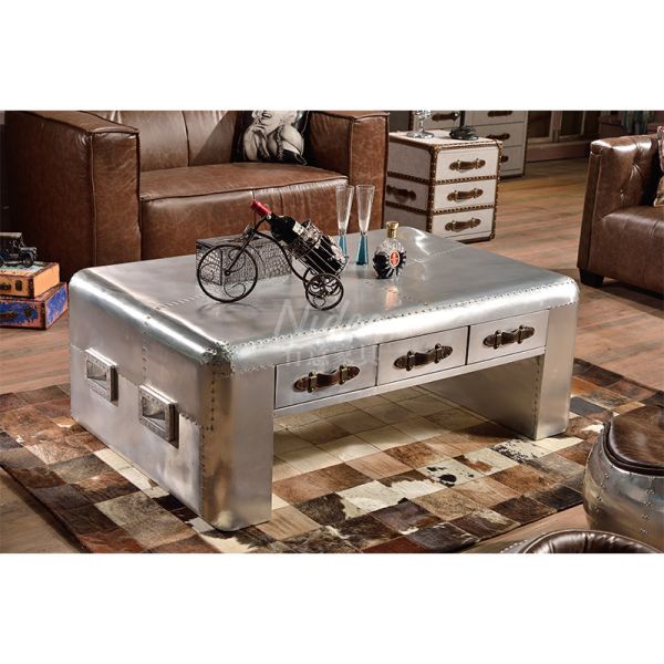 Foshan Factory Retro Industrial Loft Style Aluminum Coffee Table for Living Room and Hotel Handmade Durable