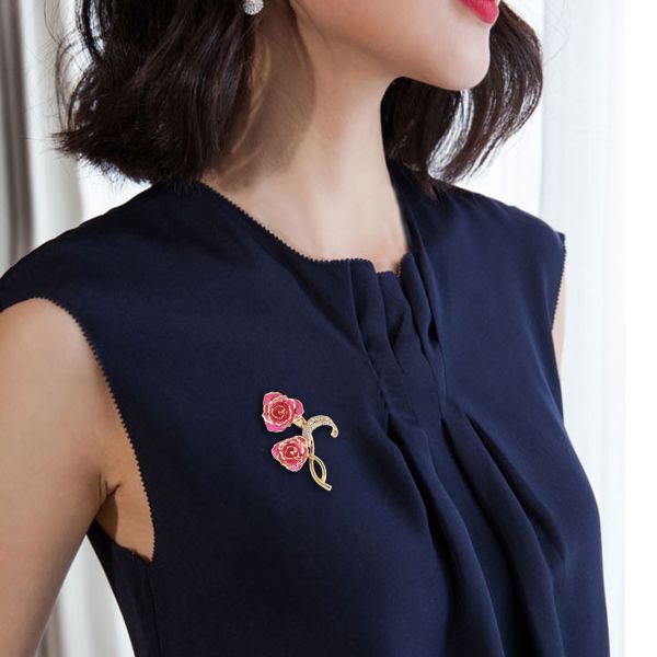 24k Gilded Rose Factory Wholesale Adorable Girls Rose Shaped Brooch Unique Gold Dipped Rose