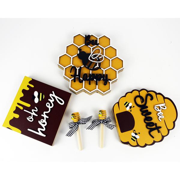 ハチミツバチのブロック ハチの巣 ミニ 木のブロックサイン 飾り付け