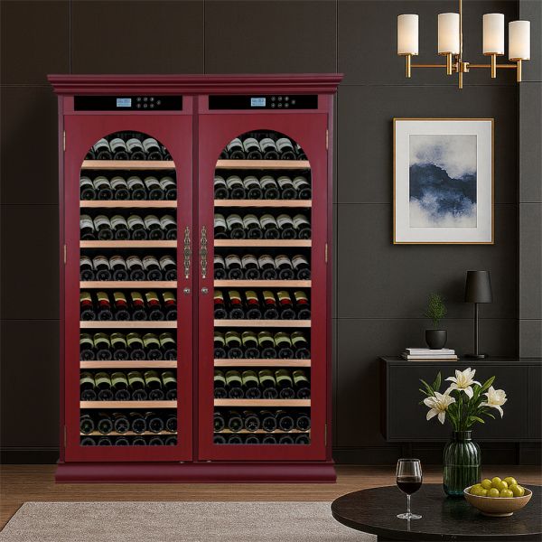 Burgundy Solid Wood Dual Zone Kitchen Wine Cooler with Smart Digital Control Panel