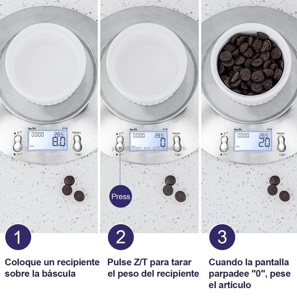 Escala de cocina digital de acero inoxidable de alta precisión 5 kg / 1g con tazón de masa de masa removible y batería de tiempo de habitación