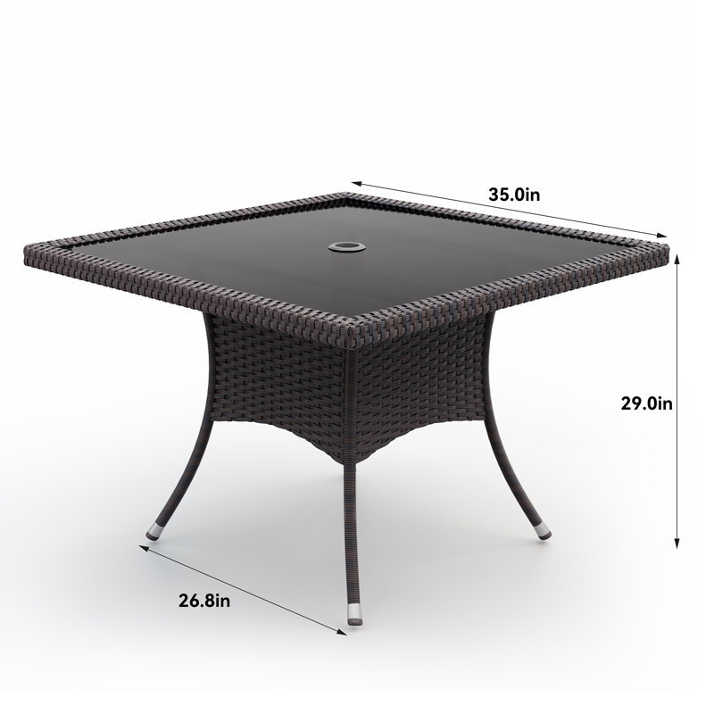 Commercial UV-Resistant PE Rattan Outdoor Dining Set with Tempered Glass Tabletop and Powder-Coated Aluminum Frame