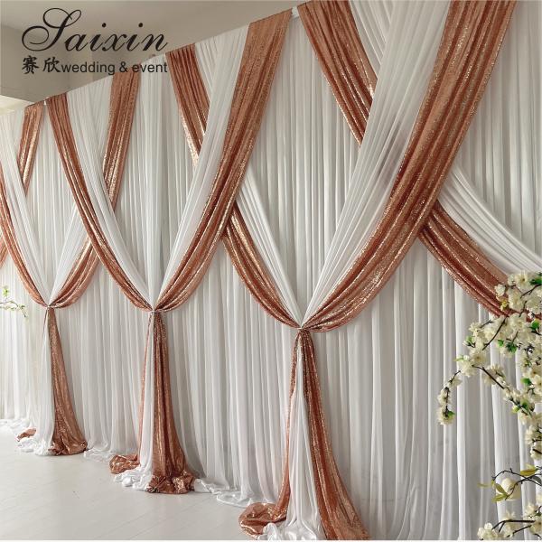 Wedding Decoration Backdrop Curtain White Gold Double Cloth Custom Backdrop Wedding Drapes