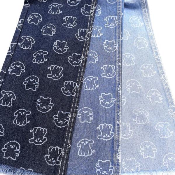 75% Cotton 25% Polyester Little Dog Animal Print Denim Fabric 180CM 9.5oz