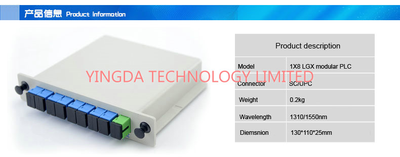 Модуль Splitter 1x8 LGX PLC оптического волокна, тип вставки терминальной коробки оптического волокна CATV