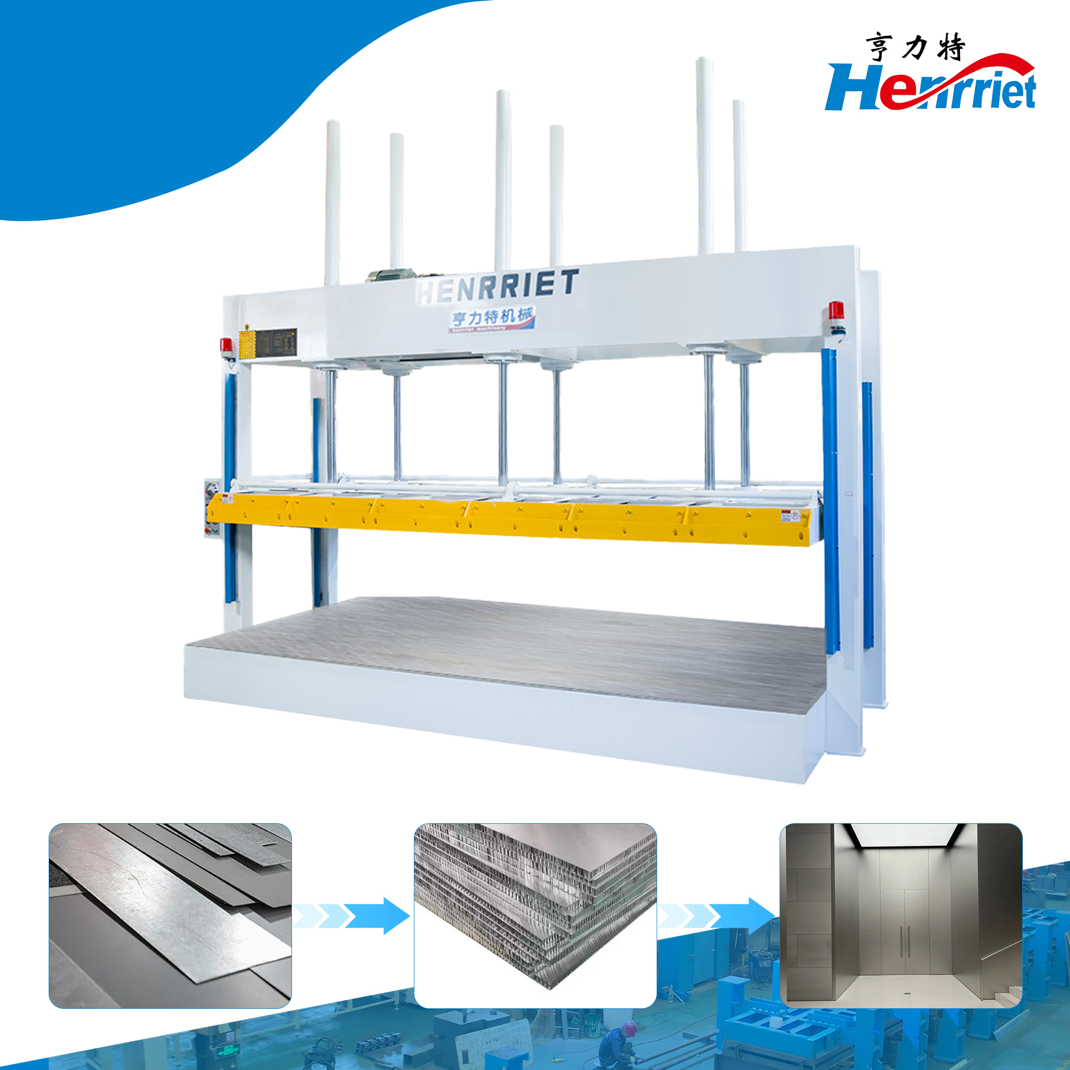 50T Maximum Pressure Double-Row 6-Cylinder Hydraulic Cold Press with 4000×2000mm Work Platen for Honeycomb Panel Processing