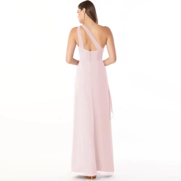 Fashionable Fitted Pleated Ruffle Chiffon Long Bridesmaid Dress Blushing Pink Sleeveless One-Shoulder Plus Size