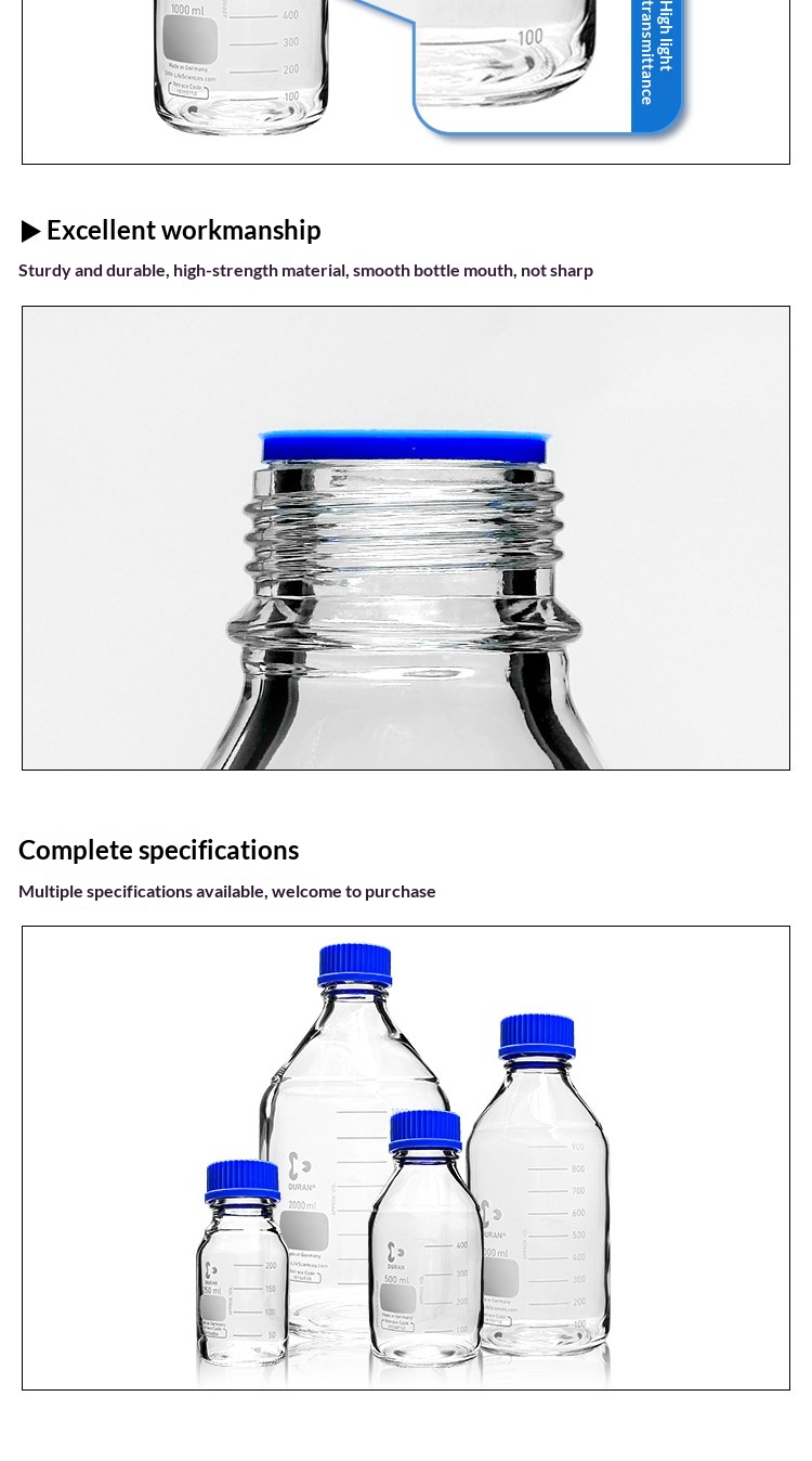Brown Screw-Top Reagent Bottles for Blue-Cap Bottles Threaded Bottles Clear Glass Containers