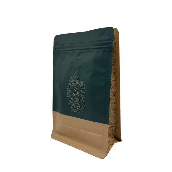 Custom Printed 250 G AL Foil Lined Flat Bottom Coffee Bawith Front Zipper And 1 Way Valve For Coffee Beans Coffee Powder