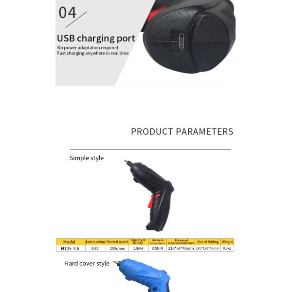 Compact USB-Charging Foldable Electric Screwdriver Quick Industrial Screw Drivers for Door/Window Installation Battery