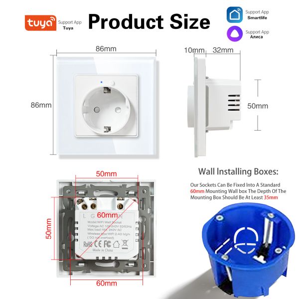 WiFi Smart Plug Wall Socket with Voice Control IFTTT Automation and PC V0 Fire Retardant Glass Panel