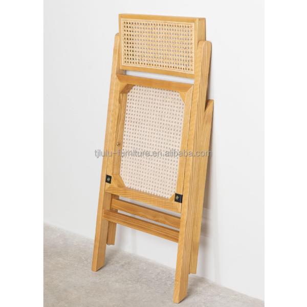 Restaurant Hotel Nordic Modern Natural Rattan Foldable Solid Wood Dining Chair for Dining Room Furniture