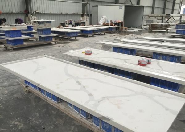 Gray And White Quartz Tile Countertop Kitchen Cabinet Top Customised Size