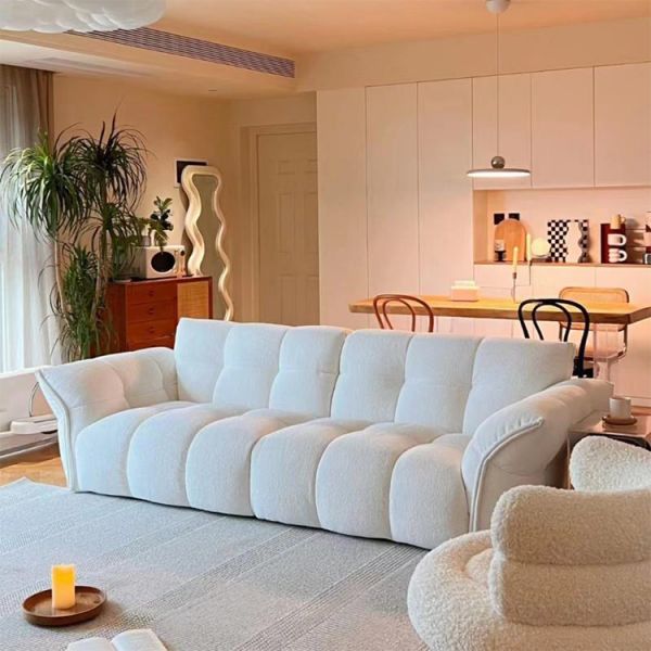 Lily Sofa Cream Style Modern Minimalist Designer Petal Light French Straight Row Living Room Fabric Sofa