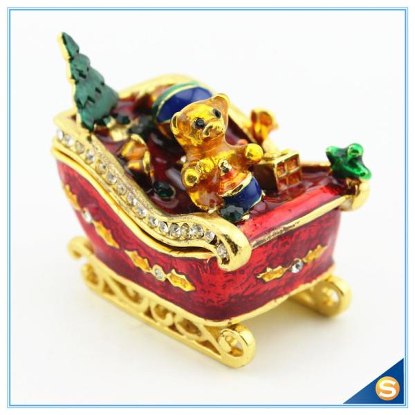 Enamel Craft Cute Bear Trinket Box Crystal Boat Shape Jewelry Box For Festival Gifts SCJ768