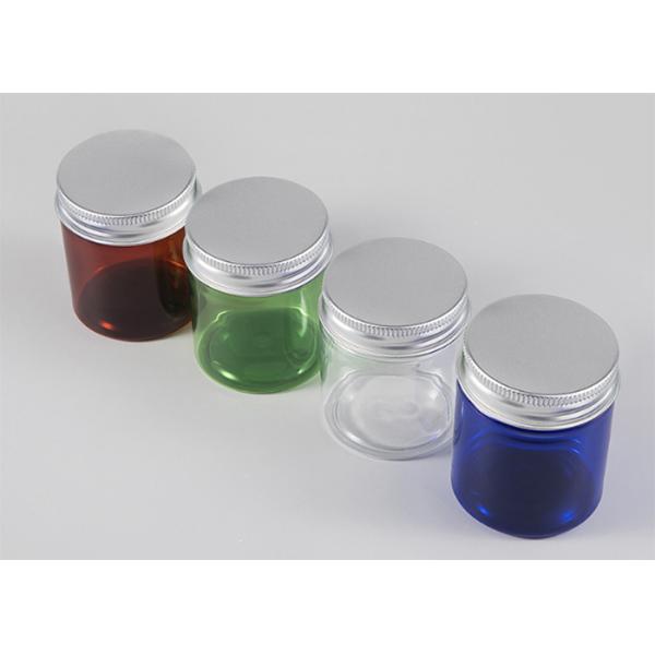Amber Blue Green Color Transparent PET Plastic Jar With Sliver Aluminum Cap