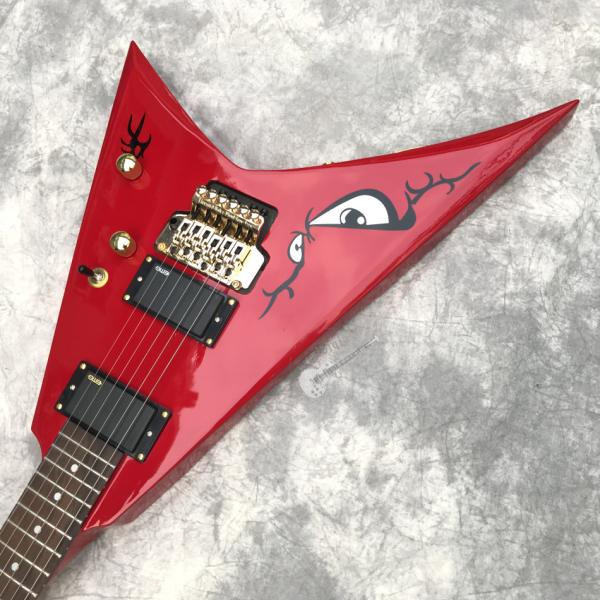 Custom Electric Guitar in Red New Double Shake Printed Bird's Eye Gold Hardware Customizable Logo