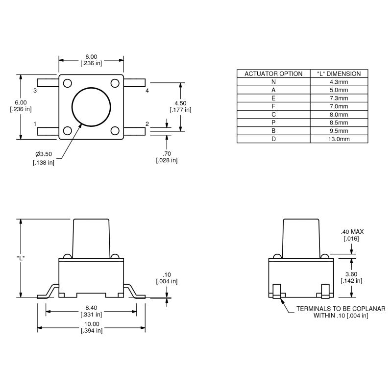 Electronic Tact Switch E-Switch TL3301SPF160RGTAPE with 100000 Electrical Life and RoHS Certification