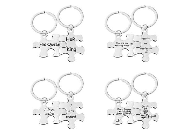 Keychain Stainless steel couple puzzle pendant hanging ornament Valentine's Day gift logo words engraved lettering