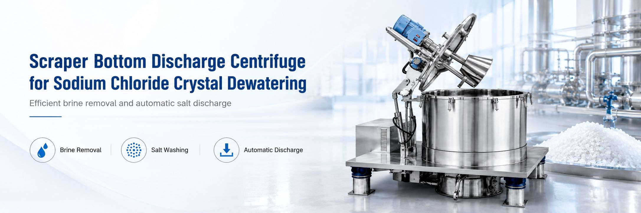 Scraper Bottom Discharge Centrifuge for Sodium Chloride Crystal Dewatering