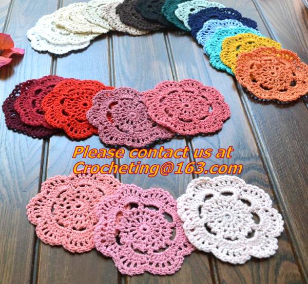 Crochet Tablecloth Colorful flower Placement, Doilies Cup Mat Pad, Crochet Doilies