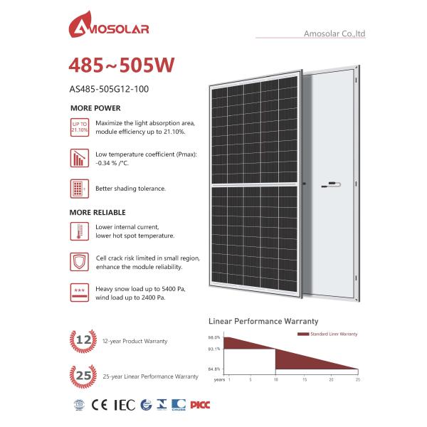 INMETRO Certified 500w Hybrid Solar Panel for Off Grid Solar System by Amosolar Chinese