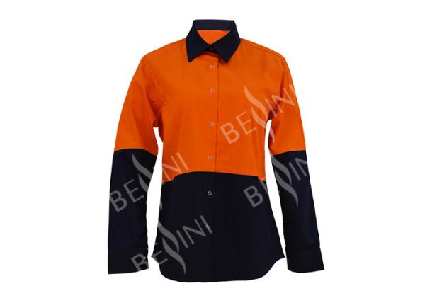 Spring / Summer Womens Workwear Shirts , Ladies Cotton Work Shirts Long Sleeve