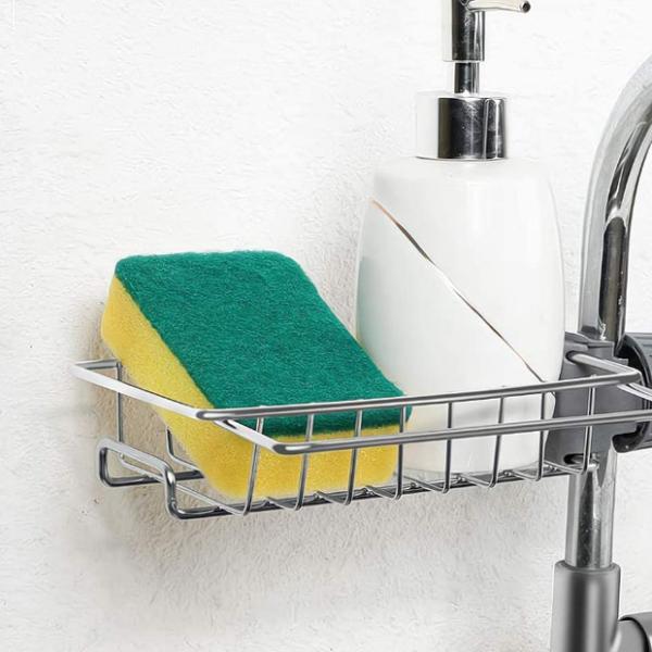 Stainless Steel Kitchen Faucet Sponge Holder Grey Modern