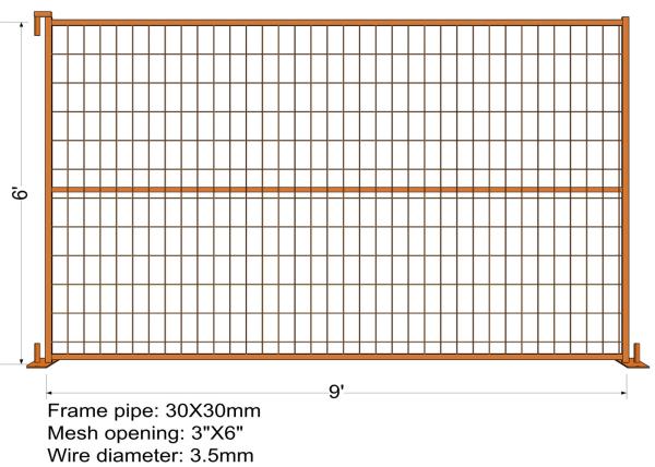 9.5*6ft Mesh 2x4x9ga diameter Canada Standard RAL 2004 Orange Color Temporary Fence For Commercial build construction