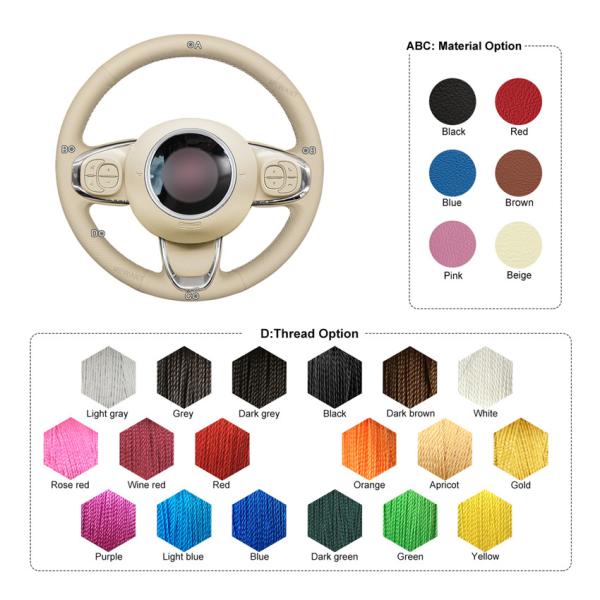 Custom Hand Sewing Beige Artificial Leather Steering Wheel Cover for Fiat 500 2015-2021 500C 2016 2017 2018 2019 2020-2021