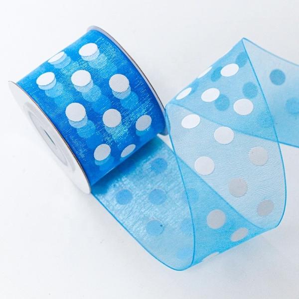 Single Face Style Custom Ribbon de Natal 3,8cm Larga Branca Polka Dot Organza Ribbon