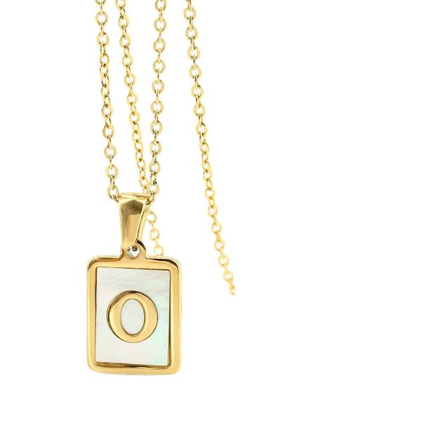 JDN201003 Fashion Necklace 2021 Trendy Stainless Steel Letter Initial Necklace for Women White Rectangle Shell Alphabet