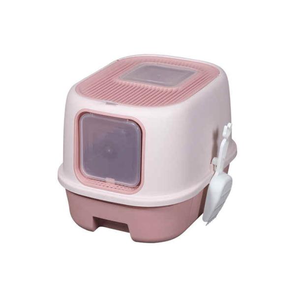 Multi Cats Suitable Pink Enclosed Cat Litter Box With Anti Splash And Litter Shovel