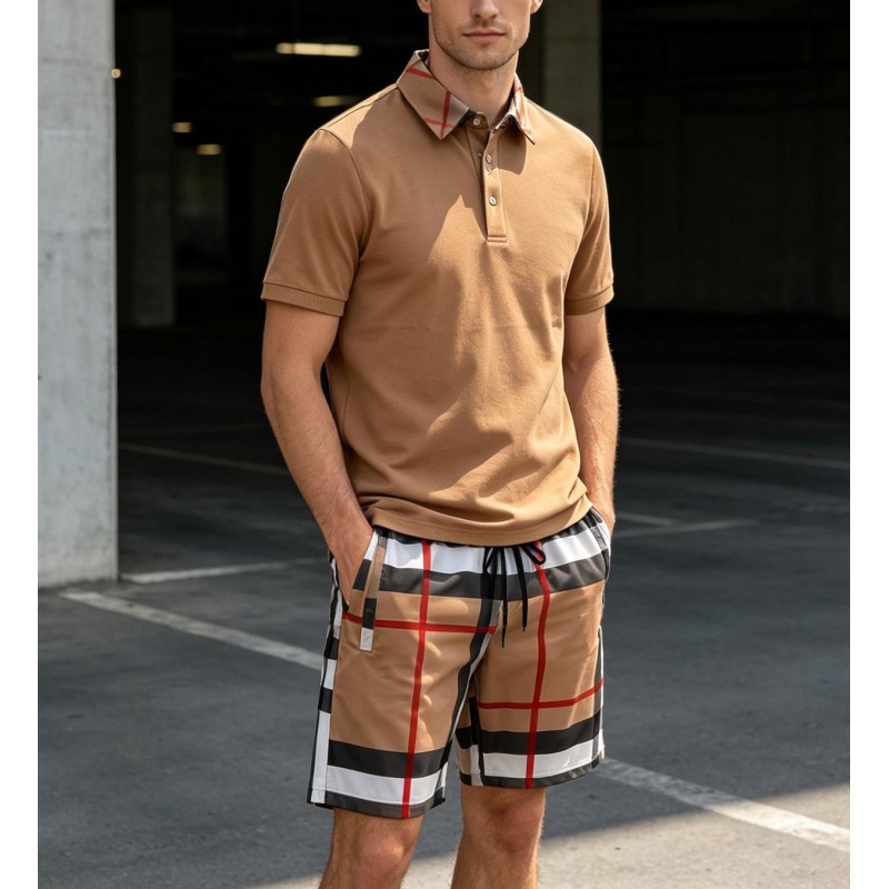 Tianan Clothing Manufacturer Custom Brand Men s Sets Summer Casual Plaid Shorts High Quality Outdoor Polo Shirts and Shorts Sets