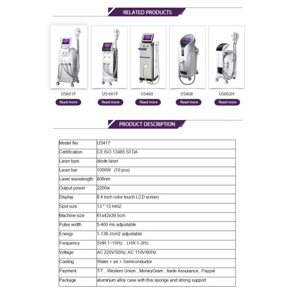 1 - 138J/Ccm2 Energy Lady Hair Removal Machine / Diode Laser Machine 61 * 42 * 39.5cm