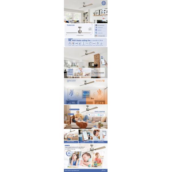 Copper Motor Modern Ceiling Fans 2 MDF Sliver Finish Blades With 6 Speeds