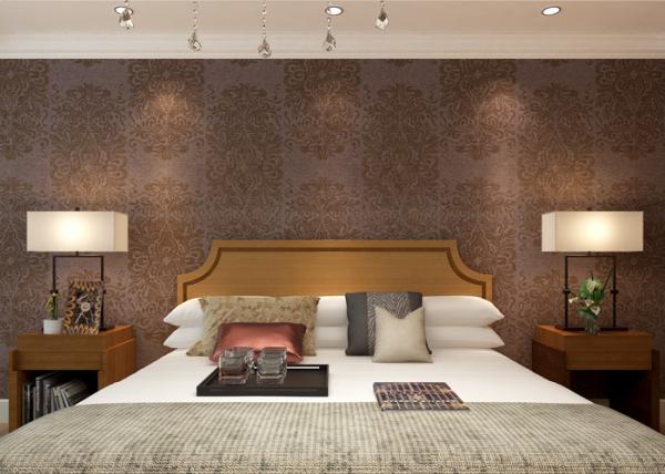 Removable Retro Vintage Wallpaper , Symmetrical Brown Floral Pattern Wallpaper