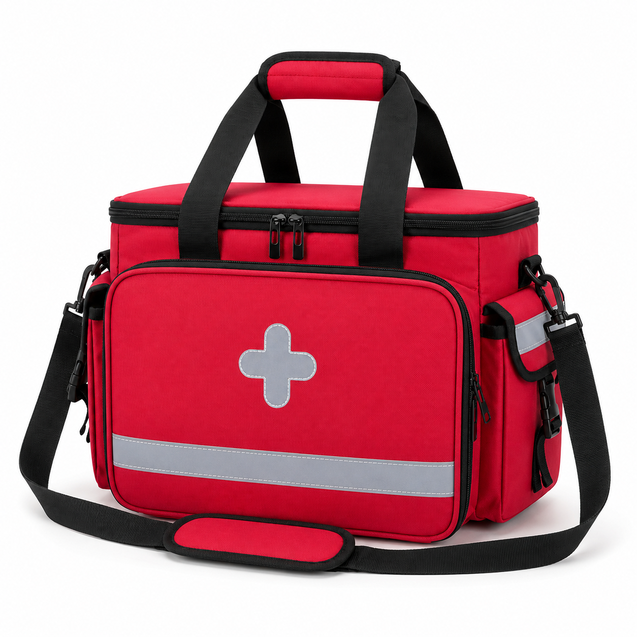 Emergency Medical Trauma Bag for EMT EMS First Responders, 17 Inch Red Medical Supply Organizer with Padded Dividers, Side Pockets & Reflective Strip
