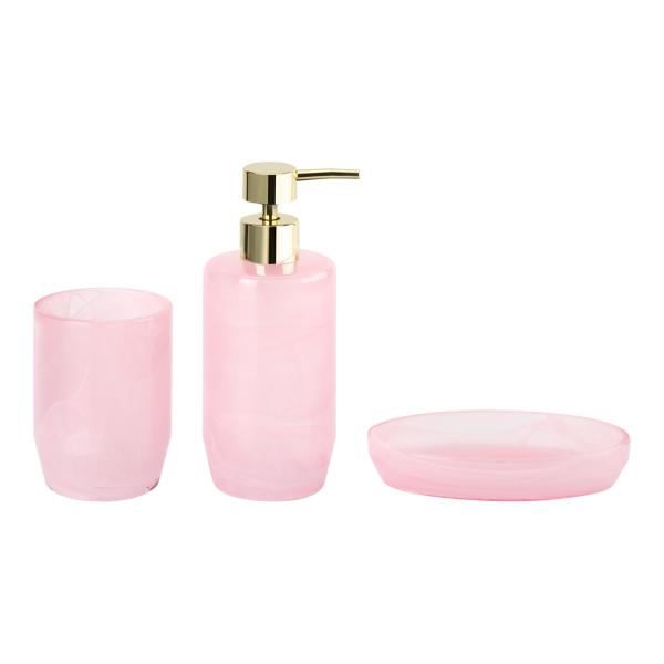 Cloudy Pink Glass Modern Bathroom Accessories Set Round Shape Hand Soap Dispenser Soap Dish For Shower Tumbler