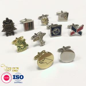 Blank Metal Cufflink Gold Silver Plated Laser Logo Soft Enamel Square Shape
