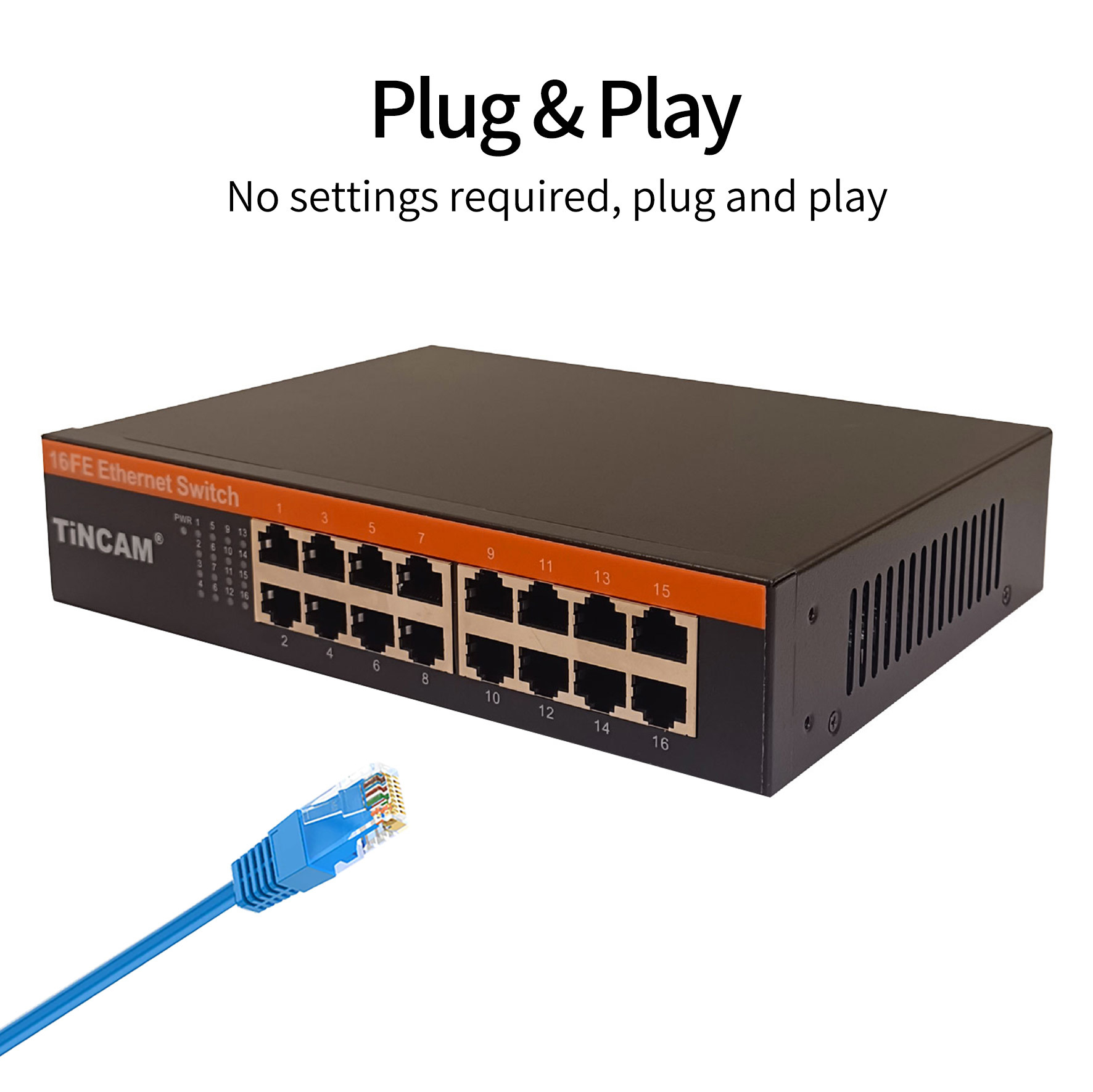 16-Port 10/100Mbps Fast Ethernet Switch Mini Desktop Metal Case with Built-in Power Supply TBC-S4016NS